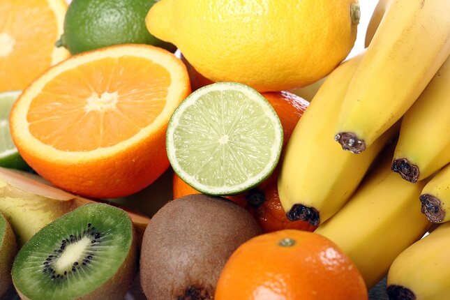 Fruits high in sugar include bananas, grapes, pomegranates and mangoes.